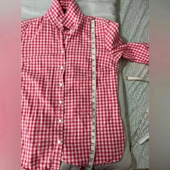 - TOMMY HILFIGER TOP BUTTON PINK & WHITE PLAID GINGHAM LONG SLEEVES SIZE SMALL - Picture 10 of 12